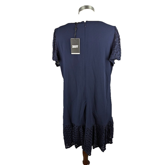 Dkny Flutter Sleeve Scuba Crepe Dress Navy Women's Size 16 Mini Short Sleeve - Picture 3 of 5